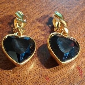 YSL Gold and Black Heart Earrings